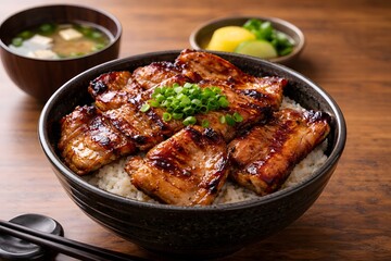 Fototapeta premium japanese grilled pork bowl with sweet soy sauce Obihiro style