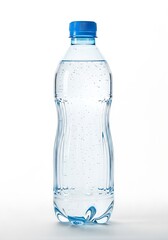 Naklejka premium Contoured clear water bottle filled with fresh liquid and air bubbles, isolated for beverage branding and mockup designs.