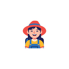 Obraz premium Cartoon Girl Wearing Hat and Overalls.
