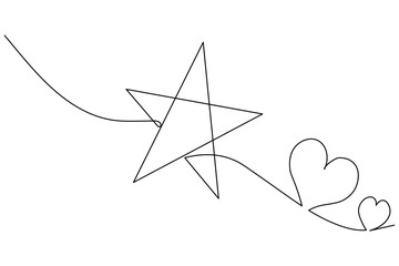A minimalist vector illustration featuring stars with love icon created with a single continuous line. Clean black and white aesthetic for modern design projects and celestial themes.