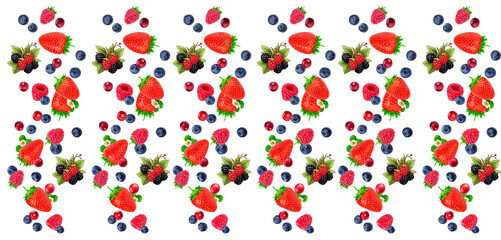 Seamless Pattern with Strawberries, Blueberries, and Raspberries