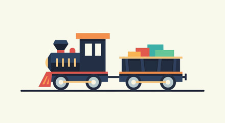 Fototapeta premium Cartoon Train with Cargo Wagon Illustration.