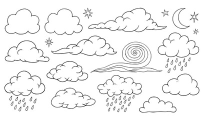 Sketchy Hand Drawn Cloud Doodle Icons Pack Vector