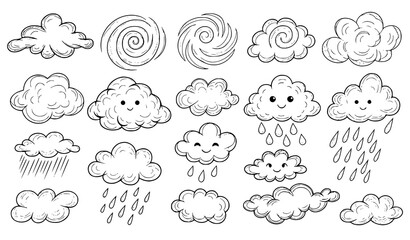 Fototapeta premium Hand Drawn Cloud Doodles Vector Collection Isolated on White
