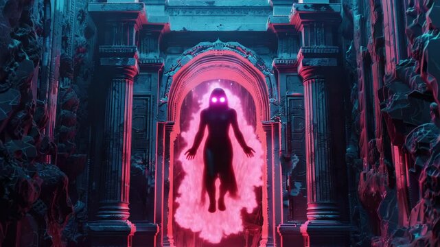 Video A red light illuminates the entrance of a building, symbolizing guidance or warning