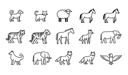 Fototapeta premium Wildlife and Domestic Animal Outline Vector Icon Pack
