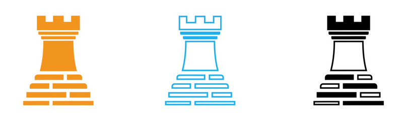 Chess rook pieces in orange blue and black © mstkabita