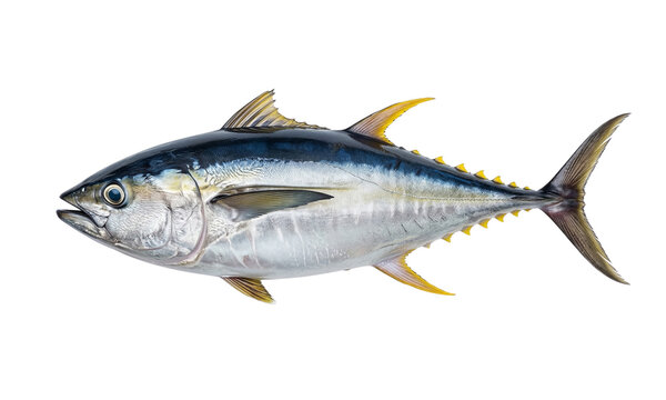 Detailed side view of an atlantic bluefin tuna on transparent background