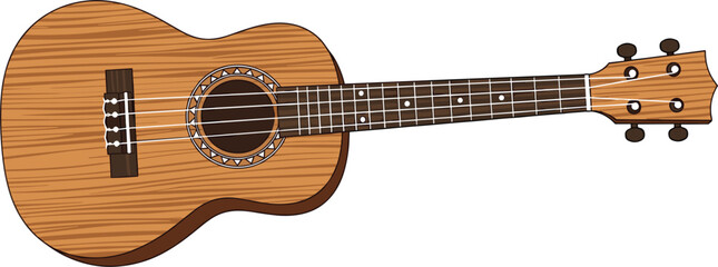 Acoustic ukulele wooden string instrument illustration isolated on white background, traditional Hawaiian music instrument vector design for musical education and entertainment concept