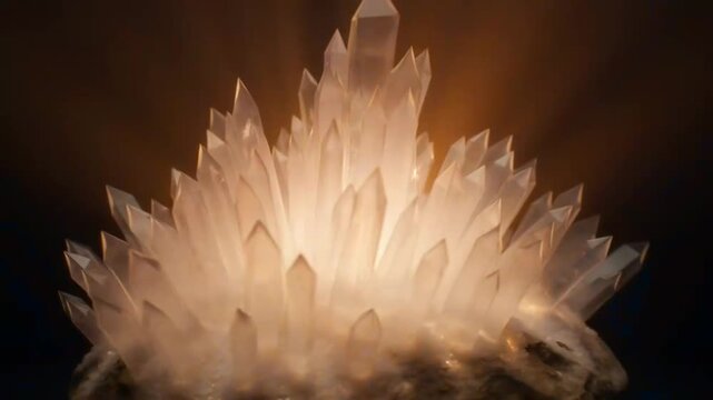 Close-up of a glowing crystal formation with sharp facets.