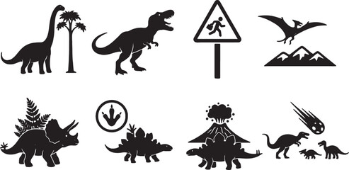 Dinosaur silhouettes and prehistoric icons on white background © GraphicGrove