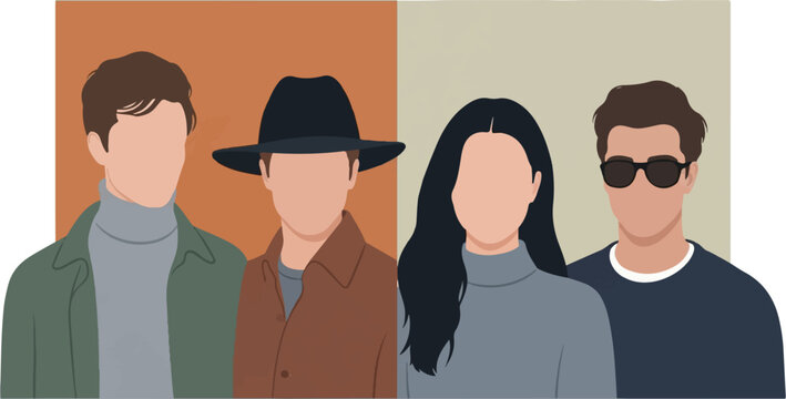 Diverse group of four people, two men and two women, depicted facelessly