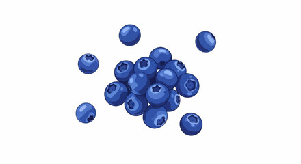 A pile of fresh, blue blueberries scattered on a white background