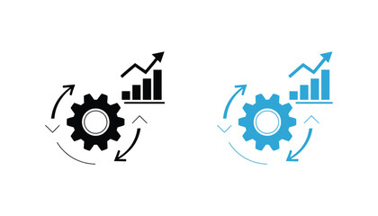 Line icon for business workflow, process optimization, automation, performance growth, gear, arrows, upward chart, analytics and strategy concept, digital transformation.