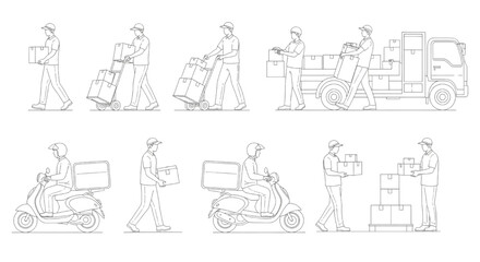 Delivery Courier People CAD Line Drawing &ndash; Package Delivery Personnel for Architectural Project Layout