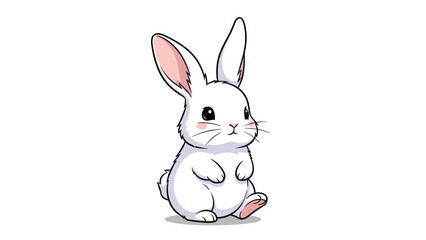 Obraz premium Adorable fluffy white rabbit with pink ears and nose, sitting calmly and looking charmingly at the viewer.