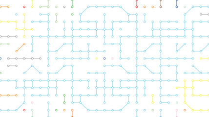 Colorful network connections diagram with lines and dots on white background