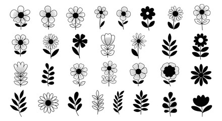 Obraz premium Whimsical Floral and Botanical Line Art Icon Set