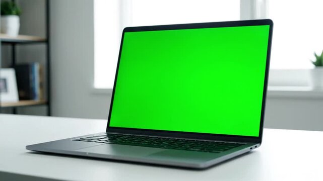 Professional video camera on tripod in a green screen studio with softbox lighting.