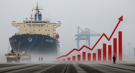 Fototapeta premium A Large Ship Docked Next to a Graph Showing an Upward Trend