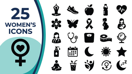 Fototapeta premium Collection of 25 icons representing women's health and lifestyle concepts