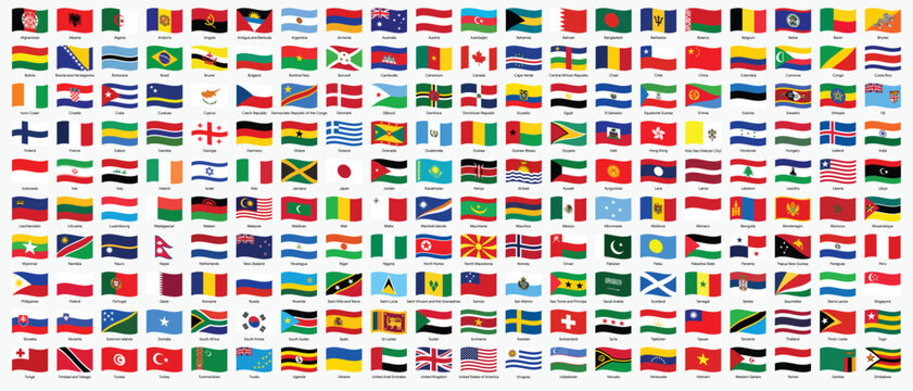 Vector illustration of flying world national flags from various countries