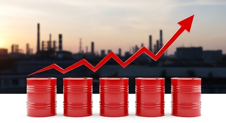 Fototapeta premium Rising Oil Prices Trend With Industrial Background