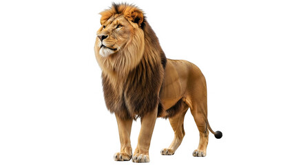Obraz premium Majestic lion standing in a natural pose with a proud and alert expression isolated on transparent background