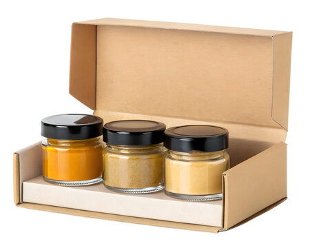 Spice Gift Set Three Jars Turmeric Cumin Coriander Kraft Box