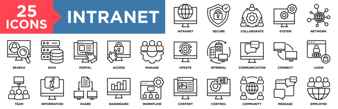 Intranet Icon Set Collection. Icon Pack Contain Network, Portal, Access, Internal, Community, Connect, Collaborate, Communication, Team, Information