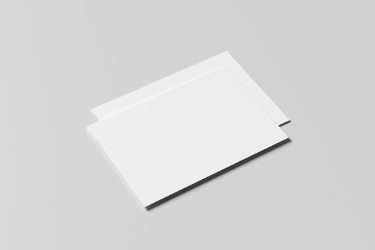 Postcard A5 for mockup isolated on gray background. Blank white 3D rendering