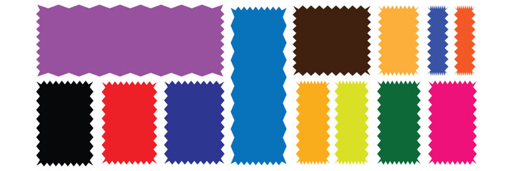 Whimsical Coquette wavy edge stickers rectangle, oval and circle shapes. Vector jagged geometric designs. Abstract Rectangle, square frames with wiggly borders. Rectangle shape frame with zigzag edge