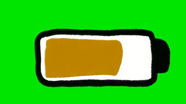 4K Animated Low Full Battery Warning - Red Charging Level Indicator Hand-Drawn Green Screen Motion Graphic