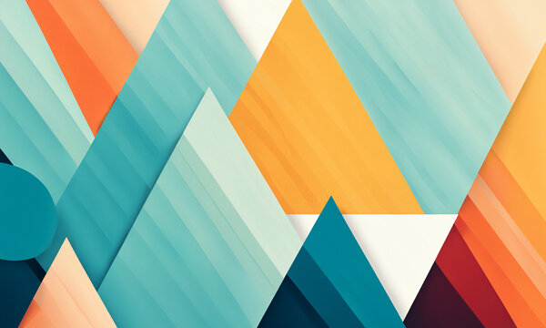 sharp geometric triangles and diagonal lines in teal orange red and yellow shades with modern composition and high contrast overlapping elements.