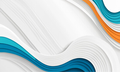 Obraz premium flowing blue and orange waves with layered paper cut edges and soft shadows on a clean white space with minimalist modern organic movement and flow