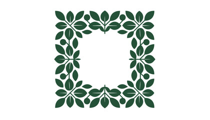 A green leafy wreath illustration on a white background square frame