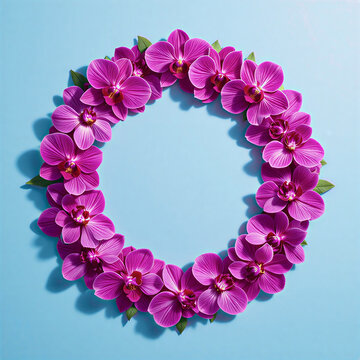 Orchid flower wreath frame on empty space background for national orchid day greting