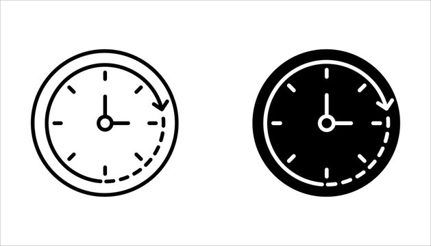 less time icon set, Simple outline style, countdown clock watch timer shows decrease in turn around time concept. Thin line symbol. Isolated design on a white background