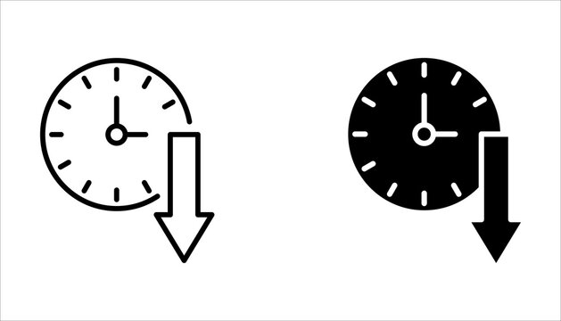 less time icon set, Simple outline style, countdown clock watch timer shows decrease in turn around time concept. Thin line symbol. Isolated design on a white background