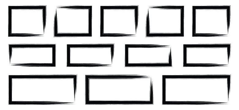 Set of rectangular grunge template backgrounds. Black square shapes with ripped jagged borders on white background. Vintage grunge boxes for collage, text,Straight line vector, banner, sticker design.