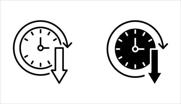 less time icon set, Simple outline style, countdown clock watch timer shows decrease in turn around time concept. Thin line symbol. Isolated design on a white background