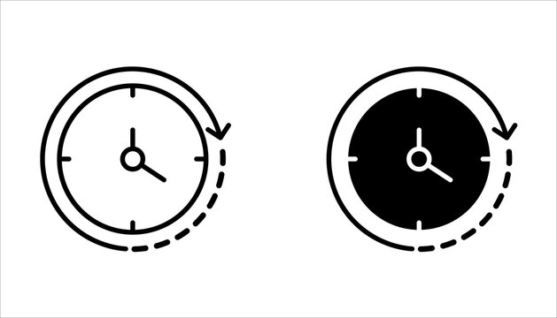less time icon set, Simple outline style, countdown clock watch timer shows decrease in turn around time concept. Thin line symbol. Isolated design on a white background