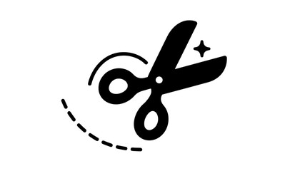 Fototapeta premium Scissors icon cutting through a dotted line with a spark
