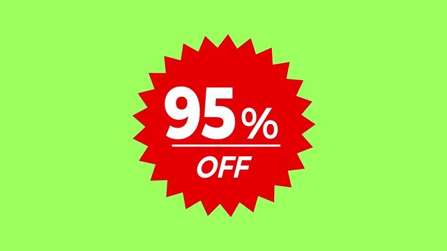 Animated 95% Off Discount Sticker Red Badge Promotion on Green Screen