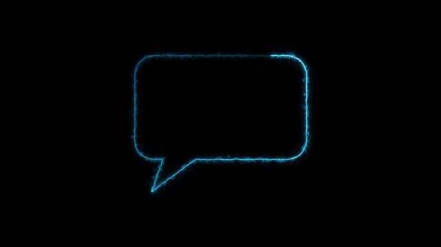 Blue Neon Electric Chat Bubble Glow Animation Isolated on Black Background for Social Media Communication