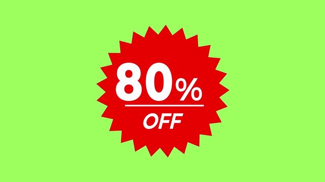 80% Off Discount Sale Badge Animation on Green Screen