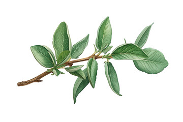 Fototapeta premium Green plant branch with fresh leaves, watercolor botanical illustration, natural organic foliage element, transparent background
