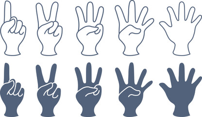 Fototapeta premium 1から5までの数字を手で表したアイコンセット