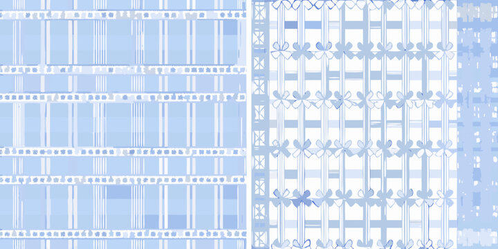 Abstract light blue pattern with stripes squares and floral motifs