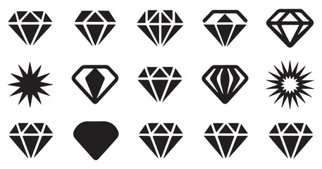 Diamond icon set with various gem shapes and silhouettes. vector illustration eps 10